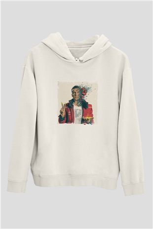 Logic Baskılı Unisex Beyaz Kapüşonlu Sweatshirt