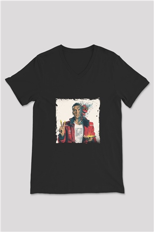 Logic Baskılı Unisex Siyah V Yaka Tişört