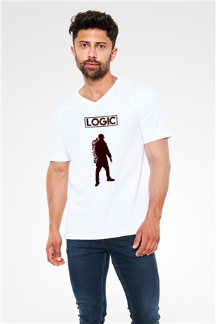 Logic Beyaz Unisex V Yaka Tişört T-Shirt