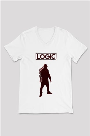 Logic Beyaz Unisex V Yaka Tişört T-Shirt