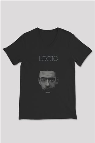 Logic Siyah Unisex V Yaka Tişört T-Shirt