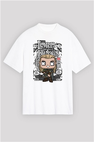 Lord Of The Rings Baskılı Unisex Beyaz Oversize Tişört