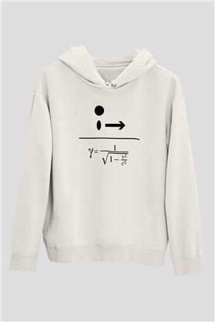 Lorentz Faktörü Baskılı Unisex Ekru Hoodie