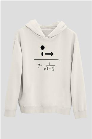 Lorentz Faktörü Baskılı Unisex Ekru Hoodie
