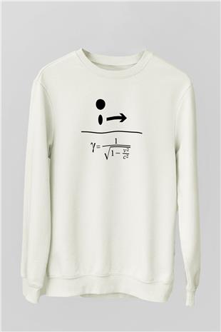 Lorentz Faktörü Baskılı Unisex Ekru Sweatshirt
