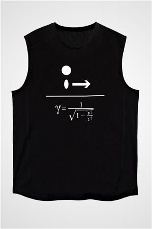 Lorentz Faktörü Baskılı Unisex Kolsuz Siyah Tişört - Tshirt