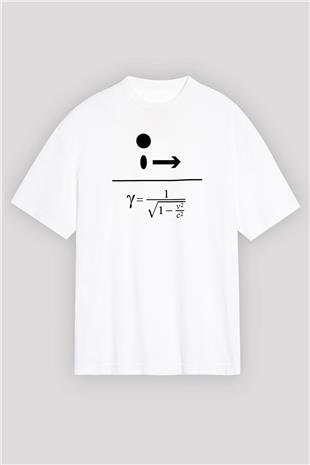 Lorentz Faktörü Baskılı Unisex Oversize Beyaz Tişört - Tshirt