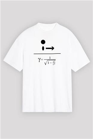 Lorentz Faktörü Baskılı Unisex Oversize Beyaz Tişört - Tshirt