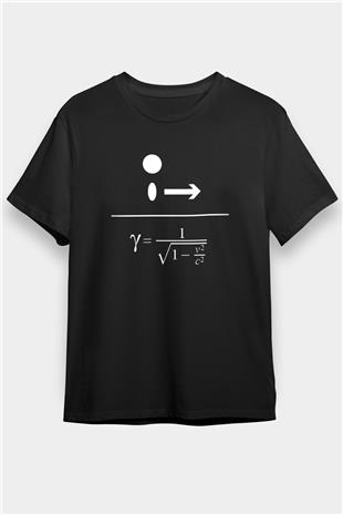Lorentz Faktörü Baskılı Unisex Siyah Tişört - Tshirt