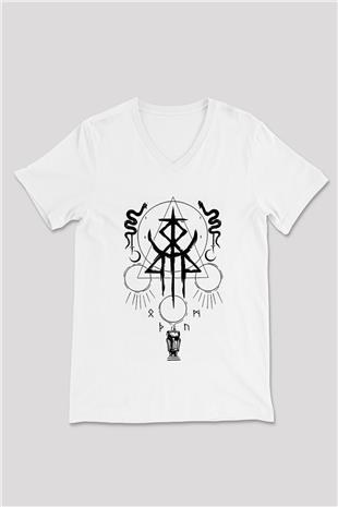 Lorna Shore Baskılı Beyaz Unisex V Yaka Tişört - Tshirt