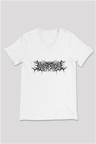 Lorna Shore Baskılı Beyaz Unisex V Yaka Tişört - Tshirt