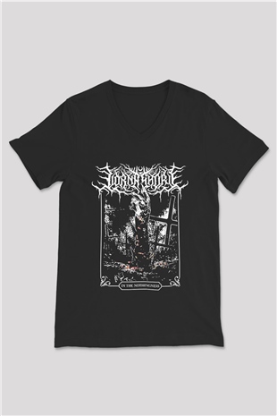Lorna Shore Baskılı Unisex Siyah V Yaka Tişört - Tshirt
