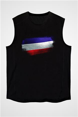 Los Altos Bayrağı Baskılı Unisex Siyah Kolsuz Tişört