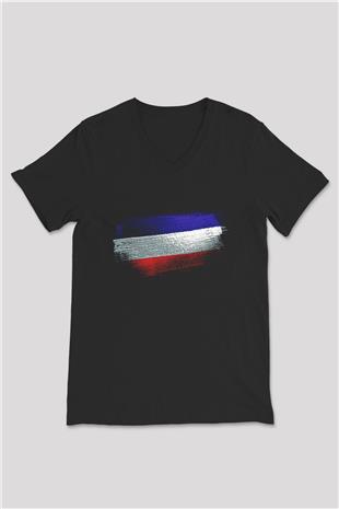 Los Altos Bayrağı Baskılı Unisex Siyah V Yaka Tişört