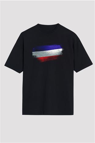 Los Altos Bayrağı Baskılı Unisex Siyah Oversize Tişört