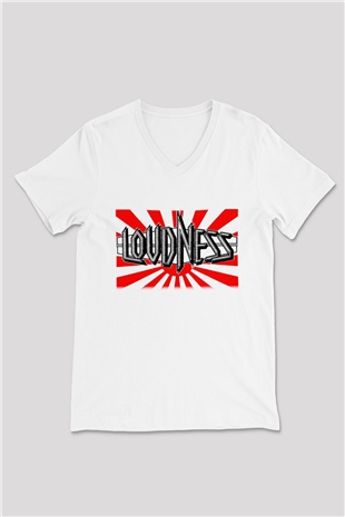Loudness Beyaz Unisex V Yaka Tişört T-Shirt