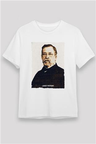 Louis Pasteur Baskılı Unisex Beyaz Tişört - Tshirt