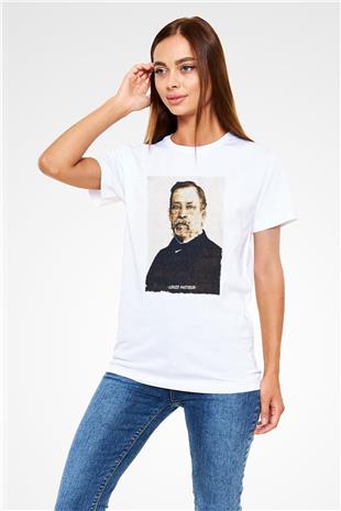 Louis Pasteur Baskılı Unisex Beyaz Tişört - Tshirt