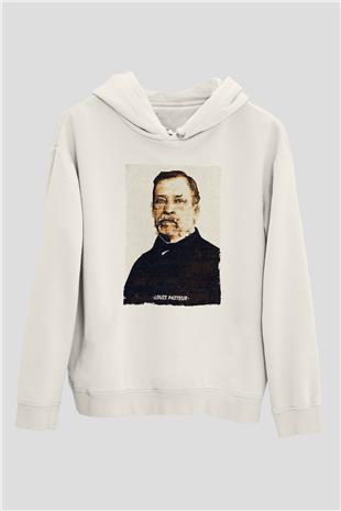 Louis Pasteur Baskılı Unisex Ekru Hoodie