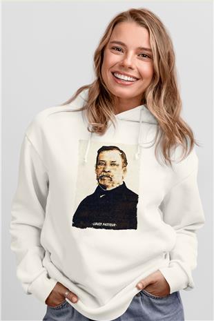 Louis Pasteur Baskılı Unisex Ekru Hoodie