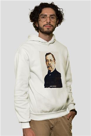 Louis Pasteur Baskılı Unisex Ekru Hoodie