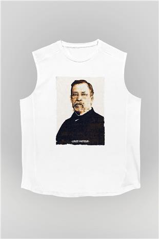 Louis Pasteur Baskılı Unisex Kolsuz Beyaz Tişört - Tshirt