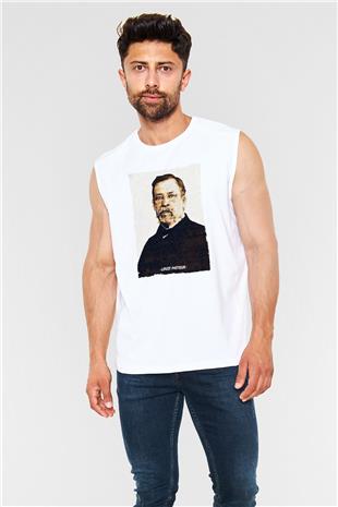 Louis Pasteur Baskılı Unisex Kolsuz Beyaz Tişört - Tshirt