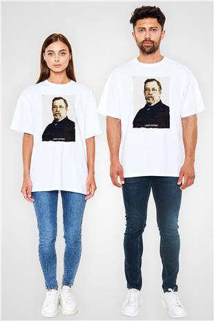 Louis Pasteur Baskılı Unisex Oversize Beyaz Tişört - Tshirt