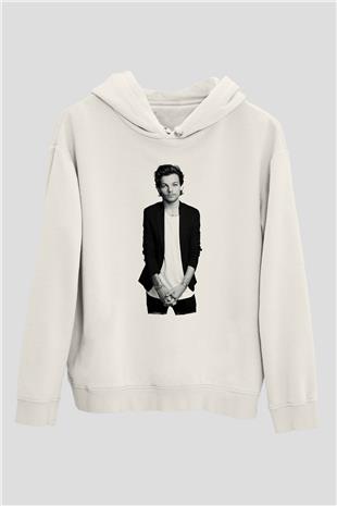 Louis Tomlinson Baskılı Beyaz Unisex Kapüşonlu Sweatshirt