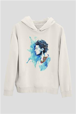 Louis Tomlinson Baskılı Beyaz Unisex Kapüşonlu Sweatshirt