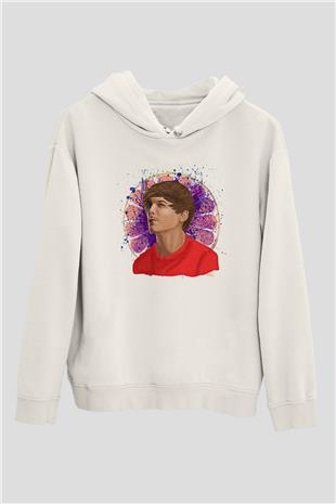 Louis Tomlinson Baskılı Beyaz Unisex Kapüşonlu Sweatshirt