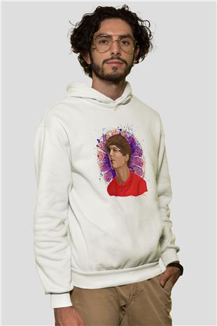 Louis Tomlinson Baskılı Beyaz Unisex Kapüşonlu Sweatshirt