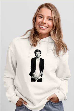 Louis Tomlinson Baskılı Beyaz Unisex Kapüşonlu Sweatshirt
