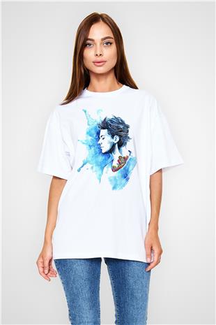 Louis Tomlinson Baskılı Beyaz Unisex Oversize Tişört - Tshirt