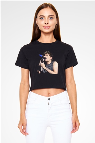 Louis Tomlinson Baskılı Siyah Crop Top Kadın Tişört - Tshirt
