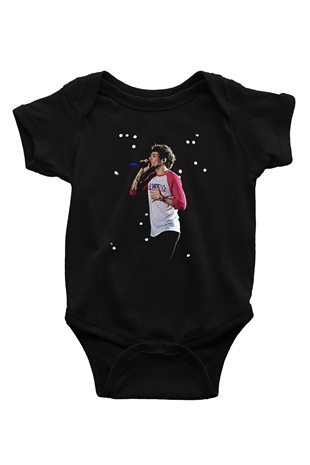 Louis Tomlinson Baskılı Unisex Siyah Bebek Body - Zıbın