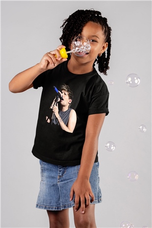 Louis Tomlinson Baskılı Unisex Siyah Çocuk Tişört - Tshirt