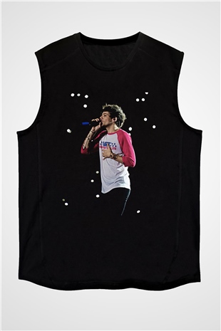 Louis Tomlinson Baskılı Unisex Siyah Kolsuz Tişört - Tshirt