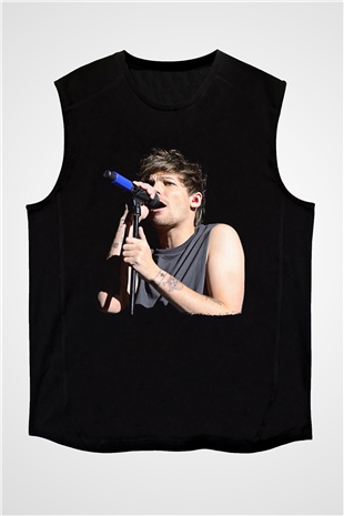 Louis Tomlinson Baskılı Unisex Siyah Kolsuz Tişört - Tshirt