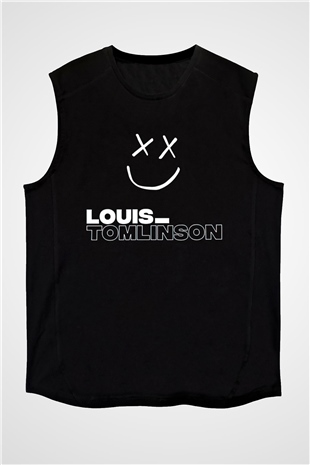 Louis Tomlinson Baskılı Unisex Siyah Kolsuz Tişört - Tshirt