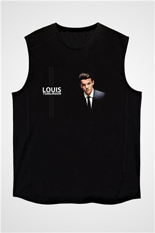 Louis Tomlinson Baskılı Unisex Siyah Kolsuz Tişört - Tshirt