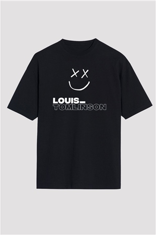 Louis Tomlinson Baskılı Unisex Siyah Oversize Tişört - Tshirt