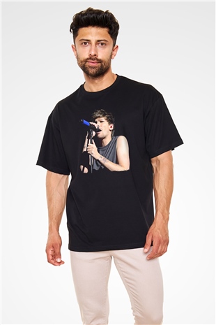 Louis Tomlinson Baskılı Unisex Siyah Oversize Tişört - Tshirt