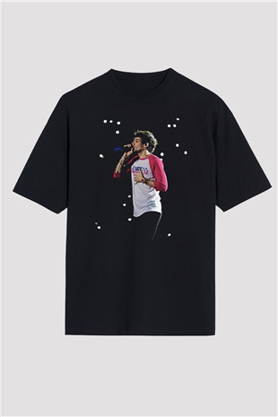 Louis Tomlinson Baskılı Unisex Siyah Oversize Tişört - Tshirt