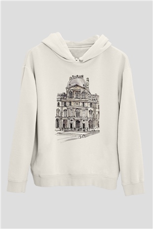 Louvre Müzesi Beyaz Unisex Kapşonlu Sweatshirt