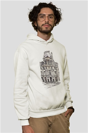 Louvre Müzesi Beyaz Unisex Kapşonlu Sweatshirt