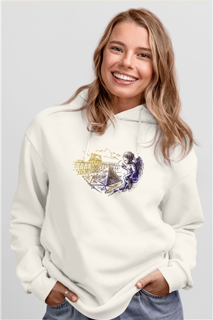 Louvre Müzesi Beyaz Unisex Kapşonlu Sweatshirt