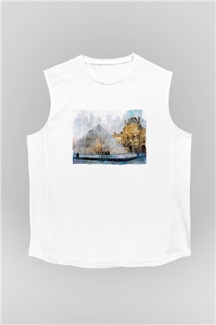 Louvre Müzesi Beyaz Unisex Kolsuz Tişört