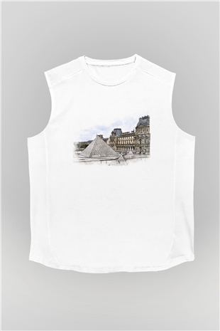Louvre Müzesi Beyaz Unisex Kolsuz Tişört