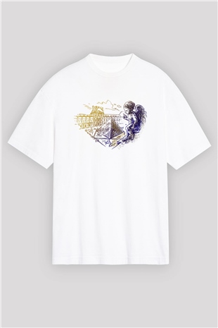 Louvre Müzesi Beyaz Unisex Oversize Tişört T-Shirt